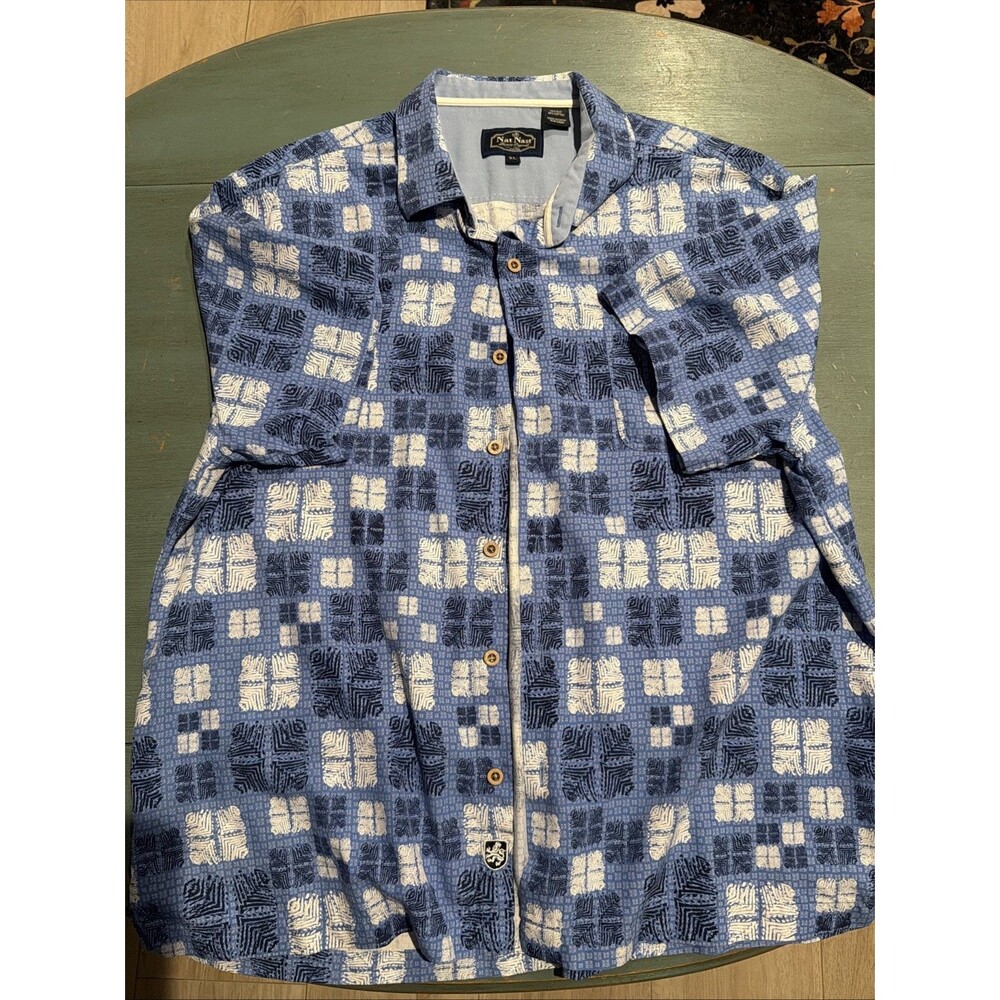 Nat Nast Luxury Originals Blue Geometric Silk Cotton XL Button Down Shirt